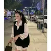 Chaleco Tejido de Diseño Retro con Escote en V y Abertura para Mujer, Corte Holgado para Primavera y Otoño, Chaleco Suéter sin Mangas
