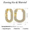 Aretes Dorados de 18K Incrustados con Circonita Color Dorado, Modernos Aretes Ovalados de Lujo Ligero Completamente Diamantados con Chapado en Cobre, Aretes Transfronterizos Estilo Francés