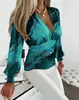 2026 Sitio Independiente Deseo Amazon Más Vendido Otoño Manga Larga Moda Cuello en V Estampada Camisa Blusa para Mujer Ropa de Mujer