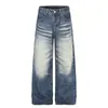 Jeans de Pierna Ancha Recta Sueltos Casuales para Hombre y Mujer, Marca de Moda Retro Americana Lavados Desgastados con Bigotes, Pantalones Largos de Otoño