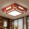 Luminária de Teto para Sala de Estar Estilo Chinês Retangular LED Antiga Madeira Maciça Restaurante Estudo Lâmpadas de Quarto Modernas Estilo Chinês