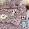 Juego de Cama de Invierno Clase A de Dibujos Animados de Terciopelo de Leche con Bordado de Aplicación, Sábana Bajera Acolchada y Funda Nórdica de Tres Piezas, Juego Cálido de Cuatro Piezas