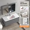 Gabinete de Banheiro Cinza de Aço Inoxidável Arredondado Lavatório Cerâmico Integrado Gabinete de Lavatório Estendido Lavatório Gabinete de Banheiro