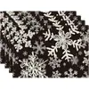 Jogos Americanos Decorativos de Linho para o Natal Quebra-Nozes de Natal Árvore de Natal Xadrez Clássico Preto e Branco Decoração de Flocos de Neve Toalha de Mesa