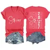 Senir 2027 clase senior Amazon Wish sitio independiente camiseta de mujer cómoda y versátil con cuello en V y manga corta