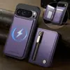 Funda para Teléfono con Ranura para Tarjeta para Google Pixel 11Proxl con Soporte Magnético, Carga Inalámbrica, Portatarjetas con Cremallera, Cubierta de Cuero