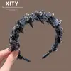 Diadema elegante de malla con dientes de cristal para mujer, antideslizante, elegante y versátil, accesorio para el cabello voluminoso y esponjoso
