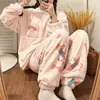 Pijama de Cereza Dulce Hogar de Dibujos Animados Otoño e Invierno Franela Manga Larga Simple Casual Cómodo Estilo Juvenil