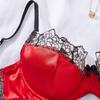 Venta Caliente Transfronteriza Europea y Americana Día de San Valentín En Stock Satén Rojo Malla Sexy Patchwork Lencería Conjunto de 2 Piezas
