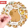 Compra transfronteriza directa de 50 lindos stickers de capibara, paquete de emojis de capibara relajantes, pegatinas decorativas para material de diario