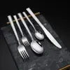 Baishida Requintado Conjunto de Talheres Ocidentais em Aço Inoxidável, Faca de Bife, Garfo e Colher, Concha, Concha, Concha, Colher de Sobremesa, Garfo, Gráficos com Padrão de Areia