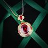 Estilo palacio retro italiano traje rojo granate con circonita collar de flor pendientes de diamante rojo anillo de tesoro abierto de colores