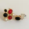 Anillo Abierto Grande Flor de Piedra Natural Incrustada Hecho a Mano Estilo Francés Vintage con un Toque de Lujo, Anillo de Banda Ancha de Ágata Metálica