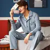 Pijama de Primavera y Otoño para Hombre Cardigan de Solapa Joven y de Mediana Edad 100% Algodón Puro 5XL Mangas Largas Ropa de Casa Traje de Primavera y Verano