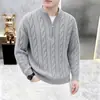 Suéter de Punto Trenzado con Media Cremallera Estilo Old Money Vintage para Otoño e Invierno, Engrosado, para Parejas, Ropa de Punto Casual para Hombre