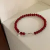 Estilo INS Corea del Sur Diseño Hecho a Mano Chapado en Plata Pez Plateado Pequeño Pulsera de Ágata Roja Nicho Apilado de Gama Alta para Mujer