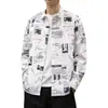 Camisa de manga comprida com estampa de letras masculina outono solto bufante bonito jovem camisa de lapela masculina fina jaqueta