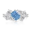 Anéis Flor de Gelo Coloridos para Mulheres, Super Brilhantes, Diamante de Alto Carbono, Galvanizados a Ouro Real, Anéis Retangulares Modernos e Únicos