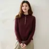 Estilo Otoño e Invierno Cachemira para Mujer Dobladillo Enrollado Cuello Semi Abierto Botones Ajustado Capa Base Cárdigan Manga Larga Múltiples Botones Suéter Tejido