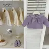 Conjunto dulce y lindo para niñas estilo coreano de primavera y otoño, moderno top de manga larga con cuello de lazo, conjunto de dos piezas para bebés niñas