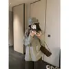 2706 # Camiseta de Manga Longa Listrada Escovada Ayi Sea Salt Oreo 2.0 Feminina Solta Mais Fácil de Combinar Camisa Base