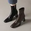 Botines negros de punta cuadrada, tacón grueso, con cremallera lateral para mujer, nuevo estilo otoño/invierno, modernos y versátiles, de tacón alto, elásticos y adelgazantes