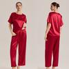 Pijama de Seda Helada Amazon para Mujer Verano Manga Corta Pantalón Largo Estilo Ropa de Casa Moda Femenina Traje Casual Holgado