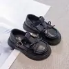 Zapatos de cuero estilo preppy para niñas, nueva colección de otoño, zapatos Mary Jane con lazo, suela suave, antideslizantes, zapatos de una sola pieza para niños, zapatos JK para niñas