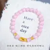 Pulsera de Gato Baguette Linda con Piedra Ojo de Gato Rosa y Artesanía Antigua Chapada en Oro, Diseño Único, Cuentas que Atraen Riqueza y Giran la Fortuna