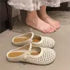 Novedad de Verano Estilo Hueco Punta Cerrada Medias Zapatillas para Mujer, Sandalias Mary Jane Suaves con Perlas para Uso en Exteriores, Zuecos Perezosos Antideslizantes
