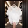 Camiseta de Manga Corta de Diseño de Nicho 2025 para Hombre Verano Holgada Estilo Coreano Bordado de Flores Diamante Top Caliente Europeo