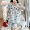 Pijama de Algodão Nuvem para Mulheres, Verão, com Bojo Embutido, Renda, Manga Curta, Shorts, Estilo Doce de Princesa, Fino, Conjunto para Casa