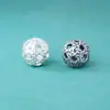 Cuentas Espaciadoras de Bola Trenzada de 16 mm Plata Pura S999 Retro Viejo Tallado Calado Flor de Hortensia Cuentas de Plata Juguete DIY Accesorios para Pulseras