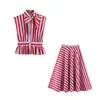 Conjunto de camisa midi a rayas en capas y falda de verano para mujer estilo europeo y americano 2026 12601