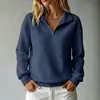 Colección de otoño europea y americana 2026: sudadera de mujer cómoda, holgada, de punto gofrado, color liso, cuello alto, con cremallera, manga larga, patchwork
