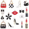Aretes, Collares, Colgantes, Accesorios de Aleación Hechos a Mano para DIY, Negro, Blanco, Rojo, Serie Estilo Chanel, Perfume, Bolsa, Colgantes de Esmalte