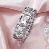 Elegante reloj de mujer, lujoso reloj de cuarzo con esfera cuadrada de diamantes