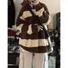 Suéter de Punto con Empalme de Color Contrastante Otoño e Invierno Estilo Perezoso para Hombre Camiseta Térmica de Base Suéter de Punto con Rayas Retro Holgado Cuello Redondo