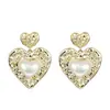 Pendientes de Plata de Ley 925 Estilo Medieval Europeo y Americano Transfronterizos con Martillo, Corazón Asimétrico Cóncavo y Convexo Incrustado con Perlas, Elegantes y de Moda
