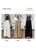 Pantalones de traje caqui de imitación de dos piezas con ribete de encaje para mujer, nuevo estilo primavera/verano, pantalones rectos holgados de cintura alta con un diseño elegante y corte de pierna ancha