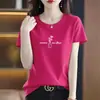Camiseta de Algodão Puro de Alta Qualidade com Manga Curta para Mulheres Verão Novo Estilo Coreano Simples Diário Acessível Luxo Camiseta Gola Redonda Top Estampado