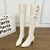 Botas para mujer 2026 modelo nuevo, tacón grueso, correa con hebilla, uso bidireccional, botas altas hasta la rodilla, que realzan la altura, versátiles, elegantes, botas de ajuste ceñido