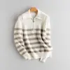 Suéter Outer de Manga Longa Listrado Versátil Cor Contrastante Solto Casual Gola Lapela Meio Zíper Gola Semi Alta Puro Cashmere