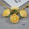 Capullos de Rosa de Seda Artificial con Hojas, Flores de Capullo de Té, Accesorios de Flor para Peineta de Ópera, Arreglo Floral