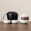 Conjunto de Chá de Viagem Kung Fu Cerâmica Presente Conjunto de Xícaras Rápidas Um Bule Duas Xícaras Portátil ao Ar Livre Presente de Negócios