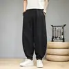 Pantalones tipo linterna de algodón y lino para hombre de verano, nuevos pantalones holgados de pierna ancha estilo chino, pantalones Hanfu inspirados en el Zen antiguo, pantalones harén casuales