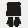 Amazon Novo Boné de Lã Tricô com Orelhas de Urso Fofo Conjunto de Chapéu e Luvas Quentes Outono Inverno Feminino