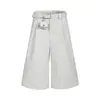 Pantalones Casuales de Color Sólido con Cinturón y Colgante Pequeño, Pierna Recta, Nuevo Estilo Coreano de Verano, Pantalones Cortos Simples Sueltos de Pierna Ancha para Hombres y Mujeres