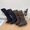 Moda Tendencia Otoño 2026 Nuevo Estilo Coreano Botas de Caballero de Caña Alta Retro con Punta Cuadrada y Diseño Fruncido