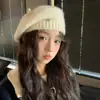 Gorro de mujer estilo coreano, boina tejida gruesa de invierno, gorro de moda y cálido, gorro de lana para mujer de cabeza grande de otoño e invierno